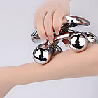 Роликовий ручний масажер ліфтинг-ефект для тіла та обличчя 4D Massager 4 масажних кульки Сріблястий ОПТ, фото 6
