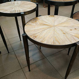 Набір журнальних столиків (2шт) 45 см + 55 см металеву основу з дерев'яною стільницею