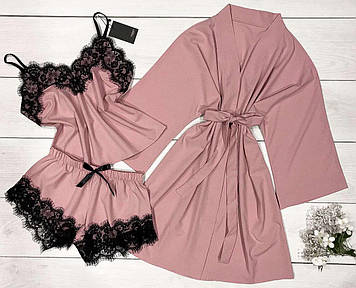 Халат і піжама колір пудра Домашний комплект жіночого одягу