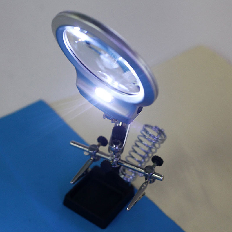 MG16129-A Лупа, Зажим, Держальник плати, третя рука з лупою + led підсвічування 90 мм 2-6Х, фото 1