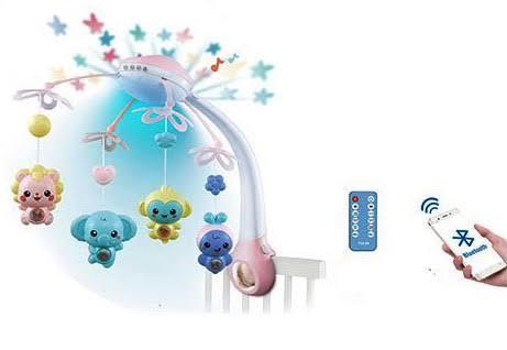 Карусель (Мобіль) на ліжечко з проєктором зоряного неба, з пультом. Блютуз. 20 мелодий. Рожевий