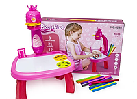 Стол для рисования детей розовый со светодиодной подсветкой, детский стол проектор, комплект для рисования
