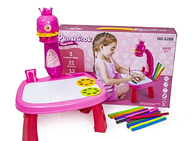 Стіл для малювання дітей рожевий зі світлодіодним підсвічуванням, дитячий стіл проектор, комплект для малювання