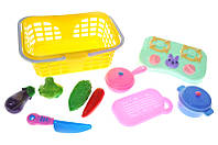 Детский игровой Набор овощей на липучках в корзине, с набором посуды, в пакете 187-11 р.25*17*9см.