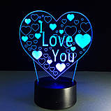 3D Світильник, "I LOVE YOU", Подарунок коханій на день святого Валентина, Подарунок чоловікові оригінальний, фото 8