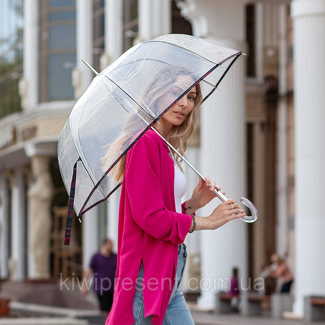 Прозора парасолька-тростина 8 спиць Якість!! жіноча купольна парасолька тростина напівавтомат купол грибком
