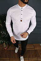 Мужская рубашка белая однотонная без воротника XXL