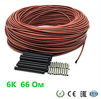 40 метрів 66 Ом/м. Нагрівальний карбоновий кабель 6К в силіконовій ізоляції