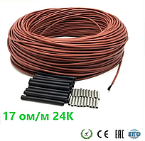 50 метрів 17 Ом/м. Нагрівальний карбоновий кабель 24К в силіконовій ізоляції
