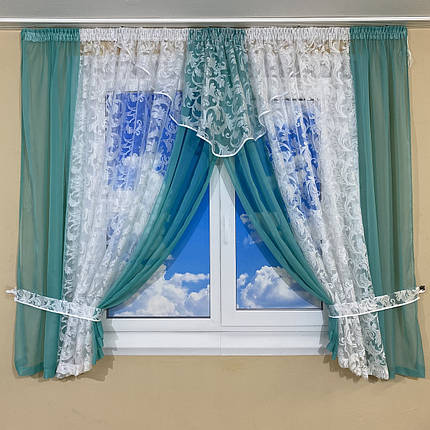 Фіранка на кухню зі шторками №445 бирюза, фото 1
