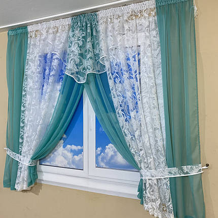 Фіранка на кухню зі шторками №445 бирюза, фото 3