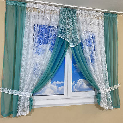 Фіранка на кухню зі шторками №445 бирюза, фото 2