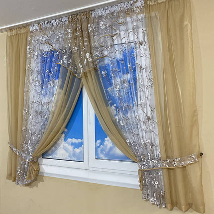 Фіранка на кухню зі шторками №445 беж, фото 2