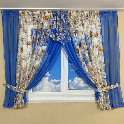 Фіранка на кухню зі шторками №445 блакитна, фото 1