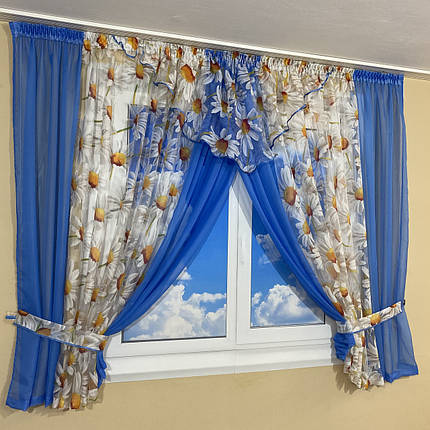 Фіранка на кухню зі шторками №445 блакитна, фото 2