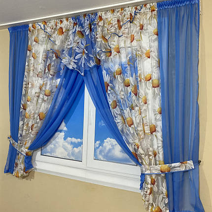 Фіранка на кухню зі шторками №445 блакитна, фото 3