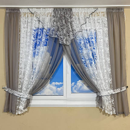 Фіранка на кухню зі шторками №445 сіра, фото 1