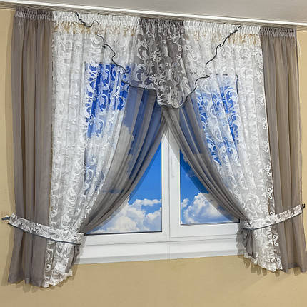 Фіранка на кухню зі шторками №445 сіра, фото 2