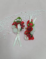 Свадебный набор для свидетелей в красном цвете (бутоньерка+браслет)