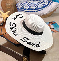 Летняя женская широкополая пляжная шляпа с надписью р.56-57 Белый