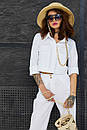 Літній білий брючний жіночий костюм Абу лляний 42 44 46 48 розміри, фото 3