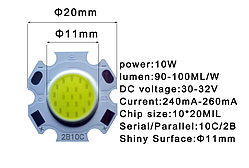 LED 10w COB світлодіод білий 6000 К 900LM 240-260 мА / 30-32V