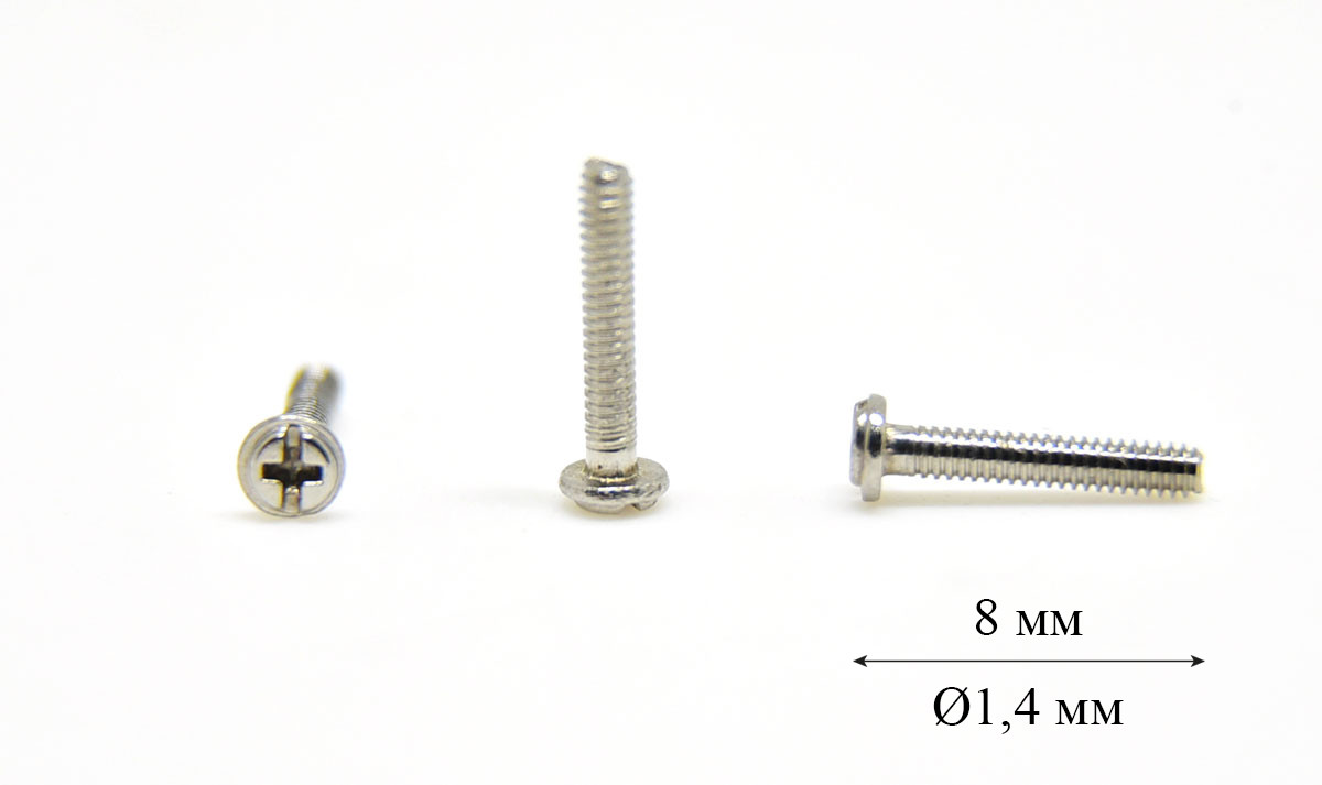 Інструменти і витратні матеріали Гвинти, гайки, шайби Гвинт для б/о оправи та з/з очок Ø1,4 мм довжина 8 мм