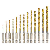 Набір свердел для металу для шурупокрута 13 шт. HSS з титановим покриттям шестигранний хвостовик 1/4 ⁇.