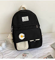 Рюкзак для девочки школьный для подростка от 5 класса черный с брелком медведем и ромашкой рюкзаки для школы