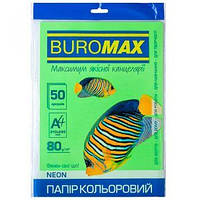 Бумага цветная А4 80г/м2 Neon зеленая 50 листов BUROMAX ВМ.2721550-04