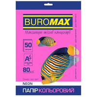 Бумага цветная А4 80г/м2 Neon малиновая 50 листов BUROMAX ВМ.2721550-29
