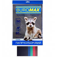 Бумага цветная А4 80г/м2 DARK MIX 50 листов 5 цветов BUROMAX ВМ.2721450-99