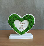 Серце з мохом та гравіюванням - подарунок навесілля молодятам, на річницю весілля дружині, батькам, друзям, фото 4