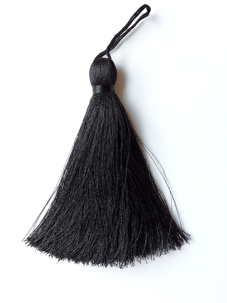 Китиця текстильна декоративна шовкова велика 10 см, чорна