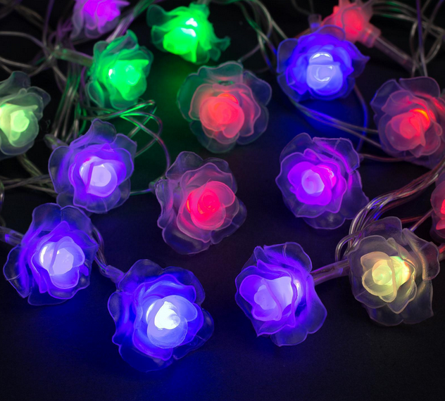Гірлянда Троянди 20LED 5720 різнобарвна на батарейках | Новорічна світлодіодна бахрома Квіти мультиколор