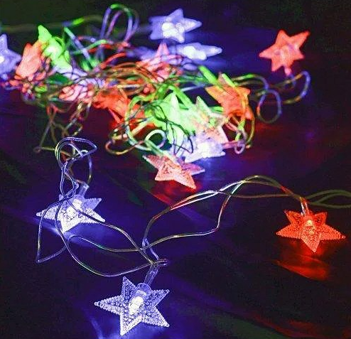 Гірлянда Зірки 20LED 5718 різнобарвна на батарейках | Новорічна світлодіодна бахрома зірочки мультиколор