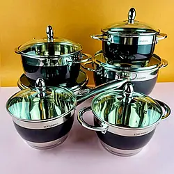 Набір каструль з нержавіючої сталі 12 предметів Edenberg EB-4049 з товстим Індукційним дном