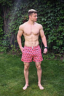 Яркие мужские шорты для купания "Птички" нежно-розовые