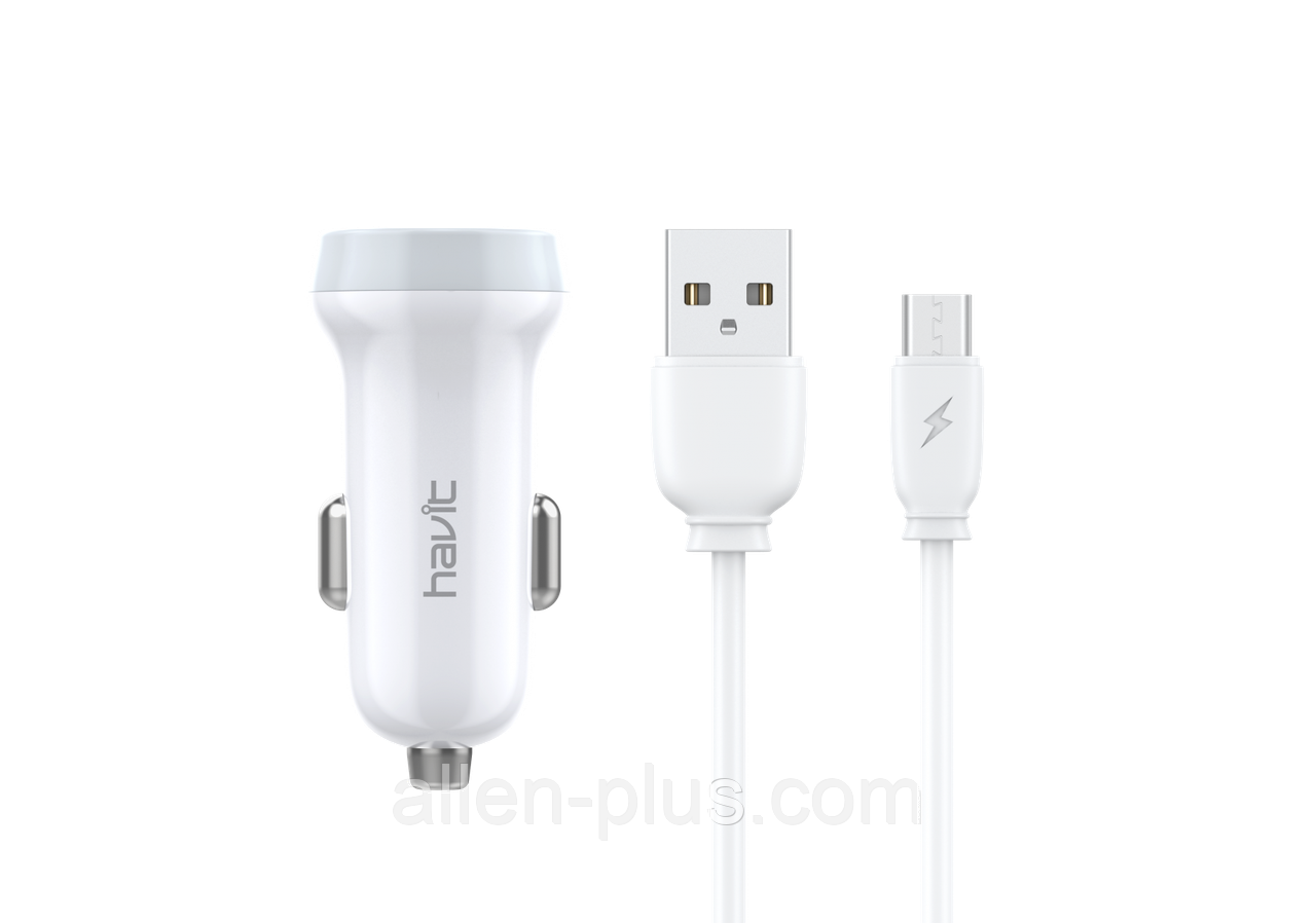 Адаптер живлення з кабелем (Автомобільне заряджання) HAVIT ST850, 5V/3.1A, microUSB