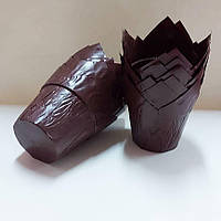 Усиленная бумажная форма тюльпан для маффинов коричневая 20 шт