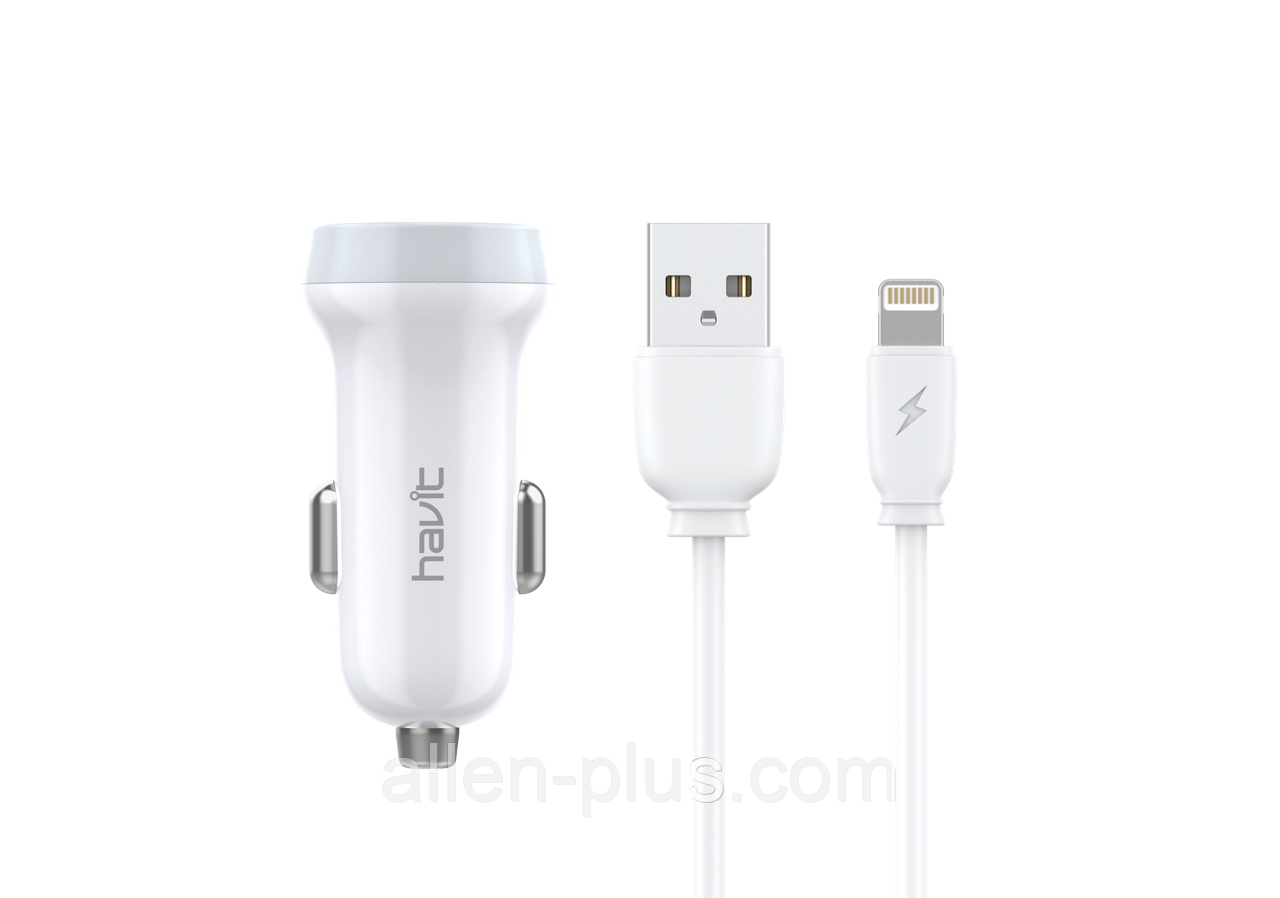 Адаптер живлення з кабелем (Автомобільне заряджання) HAVIT ST851, Lightning