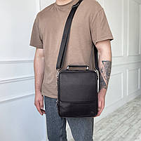 Чоловіча шкіряна сумка на і через плече на два відділення H. T. Leather чорна, фото 2