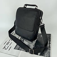 Чоловіча шкіряна сумка на і через плече на два відділення H. T. Leather чорна, фото 4