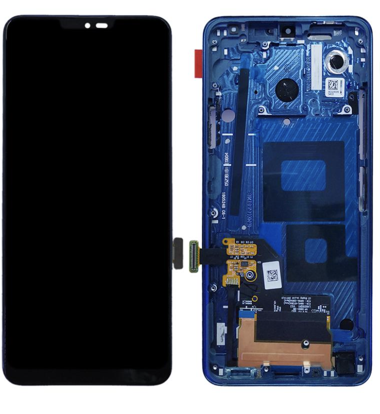 Дисплей (екран) для LG G710 G7 ThinQ/G7 Plus + тачскрін, чорний, з передньою панеллю синього кольору, New Moroccan