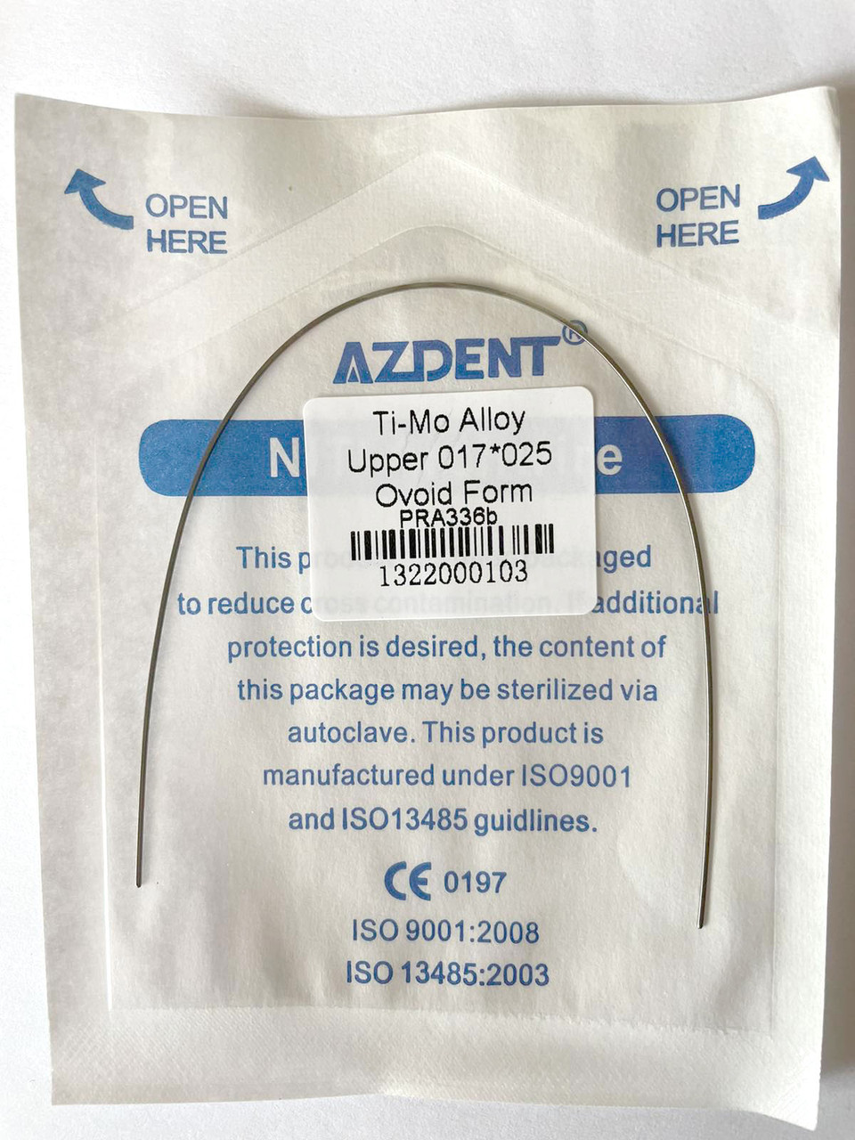 Дуги Azdent TMA Ti-Mo, 017x025, верх, 1шт/уп. Ovoid Form