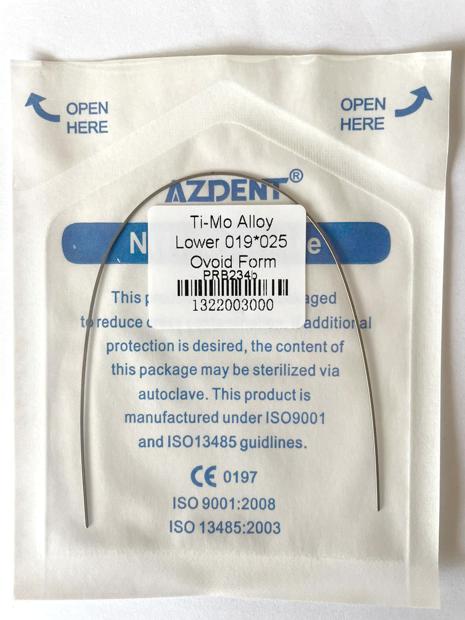 Дуги Azdent TMA Ti-Mo, 019x025, низ, 1шт/уп. Ovoid Form