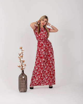 Ошатне довге плаття "364", червоний принт. Розміри подвійні 44-46,52-54.