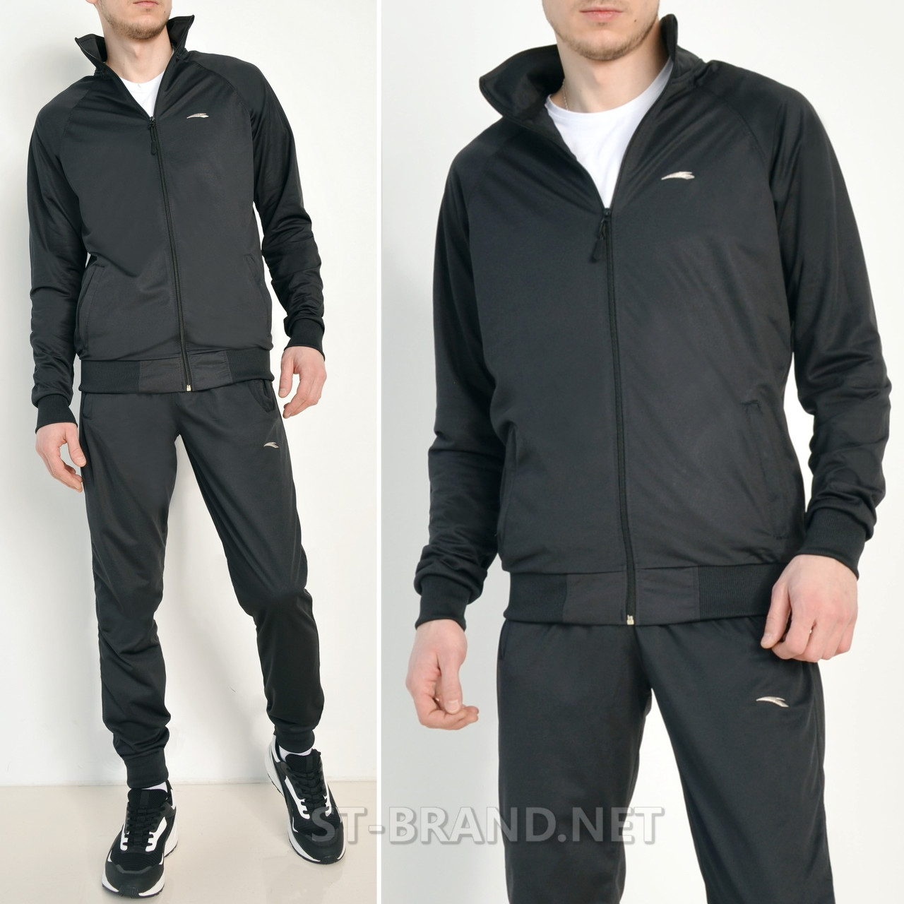 M,L. Чорний чоловічий спортивний костюм на манжеті / Трикотаж лакоста