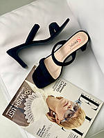 Женские шлёпки-босоножки с квадратным носом на толстом каблуке 40 р. чёрного цвета. Эко-замш люкс качества.