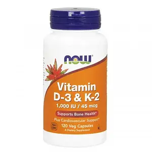 Вітамін Д3 та К2 Now Foods Vitamin D3 & K-2 1000 IU/45 mcg 120 veg caps